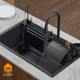 Multifunctional Waterfall Kitchen Sink 304 GRADE All in One 30x18 inch 304 Grade Waterfall Kitchen Sink Counter Top-image-47