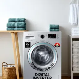 samsung 7 kg 5 star, Hygiene Steam with Inbuilt Heater, LED Display, Diamond Drum, Digital Inverter Fully Automatic Front Load Silver image 3