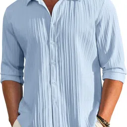 Men Regular Fit Self Design Button Down Collar Casual Shirt-image-8