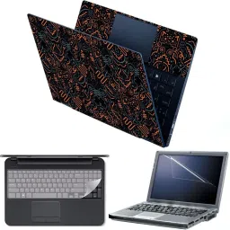 Anweshas 4 in 1 Combo Pack with Laptop Skin Sticker Decal, Palmrest Skin, Screen Protector, Key Guard for 15.6 Inch Laptop - Spiral Abstract Combo Set-18