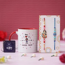 Designer Rakhi-1521 Assorted Rakhi, Mug, Key Ring, Chawal Roli Pack, Greeting Card Set-42