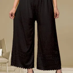 Women Relaxed Black Viscose Rayon Trousers-image-3