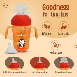 luvlap Banana Time Sipper / Sippy Cup 210ml, Anti-Spill Design with Soft Silicone Spout and Straw, 6m+ (Orange) image 2
