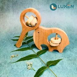 luxen Neem Wooden Sound Making Rattles of Shapes Elephant & Mikey Head Rattle Rattle image 2