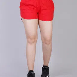Solid Women Red Regular Shorts-image-2