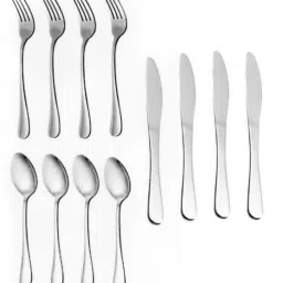 12 Steel Cutlery Set Spoon 4pc & Fork 4pc & Butter Knife 4pc Combo set of 12 Steel Dessert Spoon, Table Spoon Set-image-1