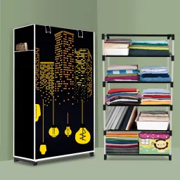 5 Shelf Plastic wardrobe, Foldable and Portable Almirah for Adults, Kids PVC Collapsible Wardrobe-image-99