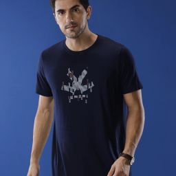 Men Printed Round Neck Cotton Blend Navy Blue T-Shirt-image-22