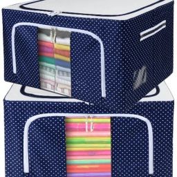 Cloth Organizer Fabric Foldable Box Steel Frame Collapsible Wardrobe Storage Organizer Bag for Blanket Quilt Clothes Kids Dress Garment Shirt Saree - 100L Storage Box-image-44