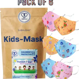 SUPER SAFETY 3 Layer cartoon print kids mask with Adjustable Ear loops Pack Of 6 Kids Print-6-PCS-pink & orange Reusable, Washable Cloth Mask-image-42