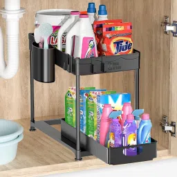 Utensil Kitchen Rack 2 Tier Storage Under Cabinet Bathroom Under Sink Organizers Plastic-image-72