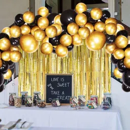Solid Decoration Combo Kit with Black, Golden + Golden foil Curtain Birthday Party Supplies Decorations - Pack of 102 Balloon-image-9