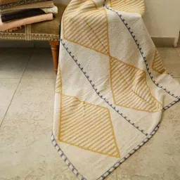 art india Mustard Cotton Geometric 67X48 Inches Throw-picture-46