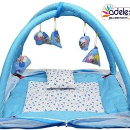 odelee Cotton Infants Washable Bedding Set with Foldable Mattress, Mosquito Net and Pillow Sky Blue Mosquito Net image 3