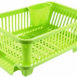 Plastic 3 in 1 Plastic Kitchen Sink Drying Rack Washing Basket with Tray (Pack of 1) Storage Basket-0