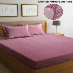 fabinaliv Purple Solid 300 TC Woollen Fitted Double Bedsheet with 2 Pillow Covers-picture-6