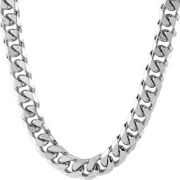 24 Inches Stylish Comfortable Sterling Silver Sehwag ChainStainless Steel Curb Link Chain Necklace (10 mm) Sterling Silver Plated Sterling Silver Chain-image-2