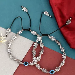Silvermerc Designs Silver-Plated Black Stone Studded Oxidized Evil Eye Anklet-20