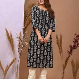 Rimeline Floral Printed Notch Neck Pure Cotton Straight Kurta-picture-18