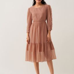 AASK Self Design Puff Sleeves Tiered Crepe Fit and Flare Midi Dress-53