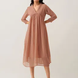 AASK Self Design V-Neck Crepe Empire Midi Dress-image-76