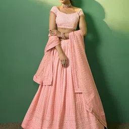 Fusionic Embroidered Sequinned Semi-Stitched Lehenga & Unstitched Blouse With Dupatta-picture-5