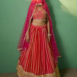 FusionicEmbroidered Sequinned Semi-Stitched Lehenga & Unstitched Blouse With Dupatta-picture-34