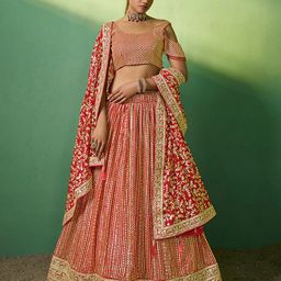 Fusionic Embroidered Sequinned Semi-Stitched Lehenga & Unstitched Blouse With Dupatta-picture-0