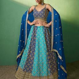 Fusionic Embroidered Sequinned Semi-Stitched Lehenga & Unstitched Blouse With Dupatta-image-60