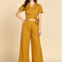 Rudraaksha Creations Shirt Collar Wrap Crop Top & Palazzos-picture-51