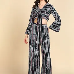 Rudraaksha Creations Printed V-Neck Crop Top & Palazzo-picture-31
