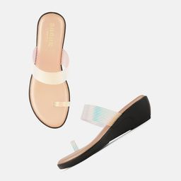 Anouk Rose Gold Textured One Toe Wedges-11