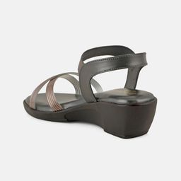 Anouk Copper Coloured Textured Cross Strap Open Toe Wedges With Backstrap image 2