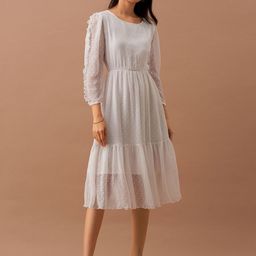 AASK Self Design Gathered Ruffled Crepe Fit and Flare Midi Dress image 5