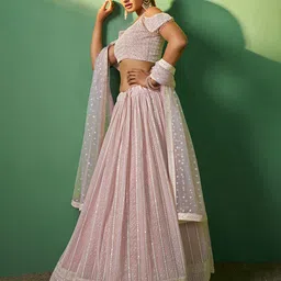 Fusionic Embroidered Sequinned Semi-Stitched Lehenga & Unstitched Blouse With Dupatta image 5