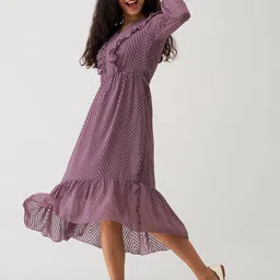 AASK Self Design Ruffles Fit & Flare Midi Dress image 5