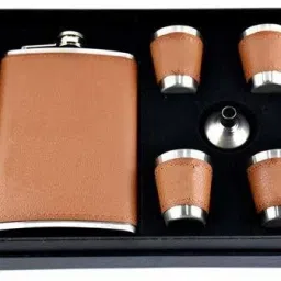 Leather Stainless Steel Hip Flask with 4 Shot Glasses + Funnel, 8 Oz (230 Ml), Brown Wine Whiskey Alcohol Drinks Holder Pocket Hip Flask for Men and Womens. Stainless Steel Hip Flask-image-71