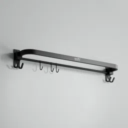 24 Inch Foldable Towel Rod with Hooks | Wall-Mounted Bathroom Towel Hanger Black Towel Holder-image-38