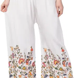 Women Comfort Fit White Cotton Blend Trousers-image-3