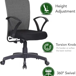 maestro Office Arm Chair with Metallic Frame, Mesh Back, Nylon Base,& Adjustable Handle Fabric Office Arm Chair image 2