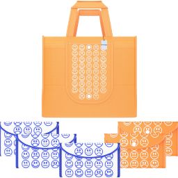 Pack of 6 Smile Foldable Grocery/Shopping Bags For Women | Orange & White Blue-image-70