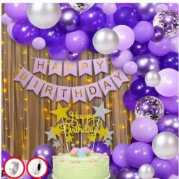 Net Happy Birthday Decoration kit Combo - 65 Pcs with Led Light and Net Curtain-2