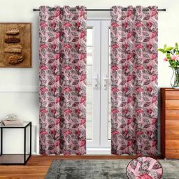 cortina Pink Polyester Floral 9ft Semisheer Eyelet 2 Pc Long Door Curtains-picture-11