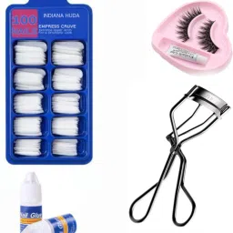 100 Pcs Reusable Acrylic False Nails With Nail Glue & Heartshape False Eyelash With Curler-image-23