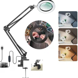 BROLAVIYA 5X Magnifying Glass with LED Light and Stand, 3 Color Modes Dimmable Ring Flash-75