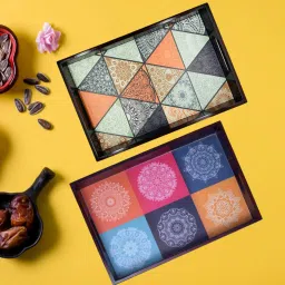 Wooden tray set of 2 print|Serving Tray|Multipurpose Tray|AHS-TRAY408 Tray-image-22