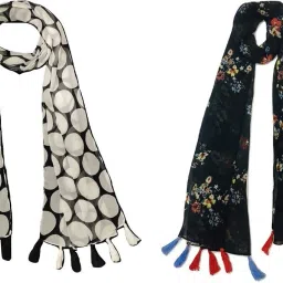 Printed Chiffon Women Multicolor Scarf, Stole, Fancy Scarf-image-74