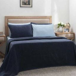 maspar Blue Solid GSM 320 Cotton Double Bed Cover-picture-42