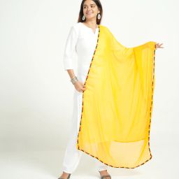 Poly Chiffon Embroidered Yellow Women Dupatta-image-44
