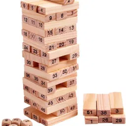 48 Pcs Color Wooden Blocks Tumbling Stacking Game | 51 Pcs Tall Tumbling Tower Wooden Stacking Blocks | DIY Toys Assembly Colorful Straw for Kids | Multi Color (Wooden block)-1